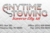Anytime Towing business card